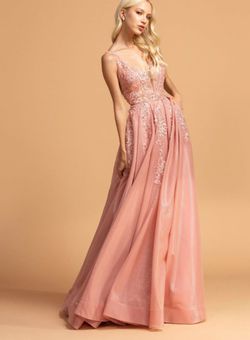 Style CK2148 Coya Pink Size 10 Shiny Sheer A-line Dress on Queenly