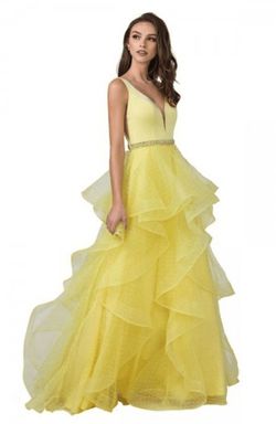 Style CL2296 Coya Yellow Size 16 Plus Size Sheer Ball gown on Queenly