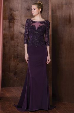 Style Tracey Colors Purple Size 14 Floor Length Tall Height Sheer Plus Size Straight Dress on Queenly