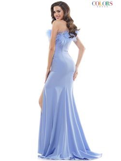 Style 2405 Colors Blue Size 8 Side slit Dress on Queenly