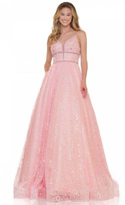 Style 2295 Colors Pink Size 14 Shiny Sheer A-line Dress on Queenly