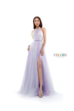 Style 2270 Colors Purple Size 10 Halter Backless Side slit Dress on Queenly