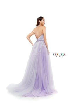 Style 2270 Colors Purple Size 12 Sheer A-line Halter Side slit Dress on Queenly