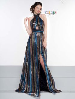 Style 2060 Colors Multicolor Size 12 Halter Plus Size Backless Side slit Dress on Queenly