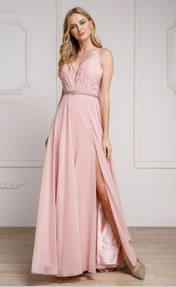 Style SU026 Amelia Couture Pink Size 8 Sheer A-line Side slit Dress on Queenly