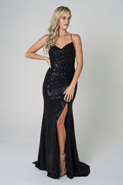 Style BZ011 Amelia Couture Black Size 12 Backless Corset Spaghetti Strap Side slit Dress on Queenly