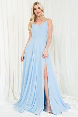Style 477 Amelia Couture Blue Size 8 Spaghetti Strap Side slit Dress on Queenly