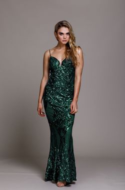 Style 791 Amelia Couture Green Size 10 Emerald Military Spaghetti Strap Straight Dress on Queenly