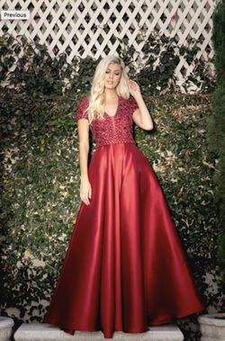 Style 786 Amelia Couture Red Size 10 Sheer A-line Dress on Queenly