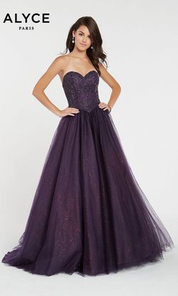 Style 60381 Alyce Purple Size 6 Sheer Multicolor A-line Dress on Queenly