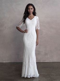 Style M662 Allure White Size 8 Sleeves Ivory Tall Height Straight Dress on Queenly
