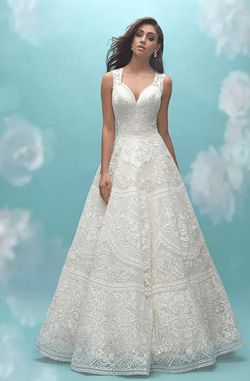 Style 9457 Allure White Size 8 Sheer A-line Dress on Queenly
