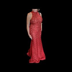 Jovani Red Size 10 Halter Mermaid Dress on Queenly