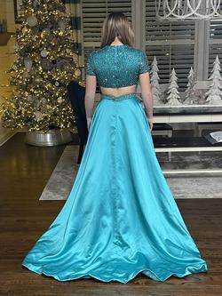 Sherri Hill Green Size 6 Sheer Turquoise Cut Out Ball gown on Queenly