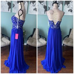 Jovani Blue Size 2 Side Slit A-line Straight Dress on Queenly