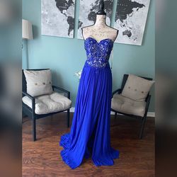Jovani Blue Size 2 Side Slit A-line Straight Dress on Queenly