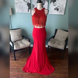 Alyce Paris Red Size 2 Pageant Fringe Mermaid Dress on Queenly