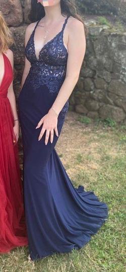 MoriLee Navy Blue Size 4 Prom Straight Dress on Queenly