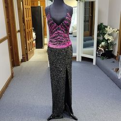 Style P8593 Precious Formals Multicolor Size 4 Floor Length V Neck Euphoria Side slit Dress on Queenly