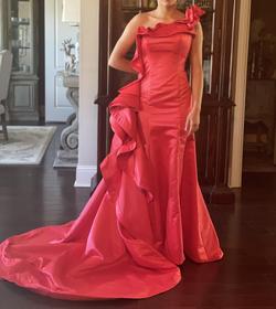 CUSTOM Red Size 4 Silk Train Dress on Queenly