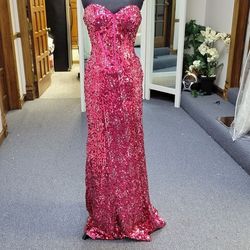 Style P46633 Precious Formals Pink Size 2 Sequined Sequin Barbiecore A-line Dress on Queenly