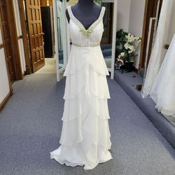 Style P70084 Precious Formals White Size 6 Bridgerton Floor Length Military A-line Dress on Queenly