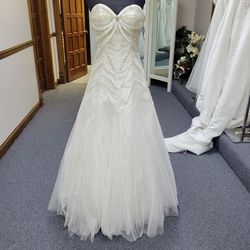 Style 20160 Precious Formals White Size 8 Floor Length Strapless Ball gown on Queenly
