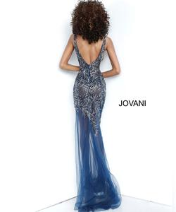 Jovani Nude Size 2 V Neck Sheer Side slit Dress on Queenly