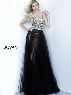 Jovani Black Size 2 Spaghetti Strap Prom Overskirt Jewelled Train Dress on Queenly