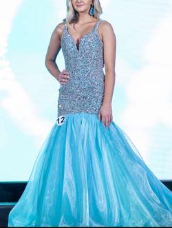 Mac Duggal Blue Size 4 Floor Length V Neck Mermaid Dress on Queenly