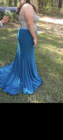 Juliet Blue Size 18 Jewelled Prom Euphoria Side slit Dress on Queenly