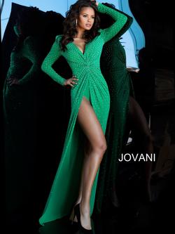 Style 3058 Jovani Green Size 0 Emerald Pageant Side slit Dress on Queenly