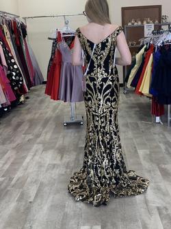 Jovani Black Size 2 Gold Train A-line Dress on Queenly