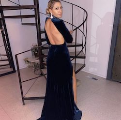 Jovani Blue Size 6 Floor Length Side slit Dress on Queenly