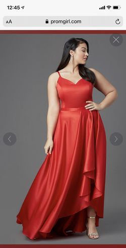 Promgirl Red Size 24 Plus Size V Neck $300 Side slit Dress on Queenly