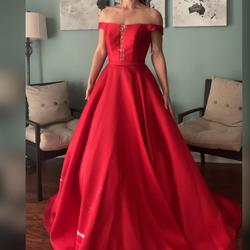 Jovani Red Size 0 Sheer A-line Ball gown on Queenly