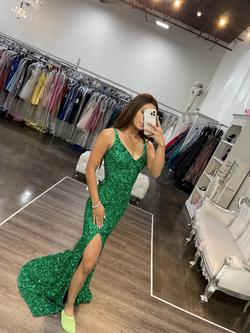 Style 53450 Sherri Hill Green Size 0 Euphoria Side slit Dress on Queenly