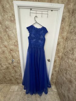 Jovani Blue Size 12 Tall Height Floor Length Train Dress on Queenly