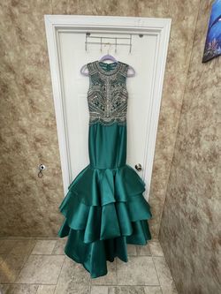Rachel Allan Green Size 10 Black Tie Floor Length Tall Height Mermaid Dress on Queenly