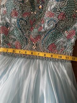 Sherri Hill Blue Size 0 Halter Prom Pattern Ball gown on Queenly