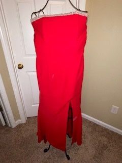 Jovani Red Size 4 Strapless Side slit Dress on Queenly