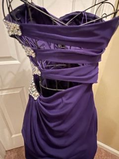 Morgan and Co Purple Size 4 Black Tie 50 Off Strapless Side slit Dress on Queenly