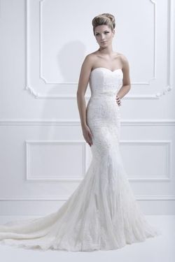 Style 11330 Ellis White Size 12 Lace Floor Length Mermaid Dress on Queenly