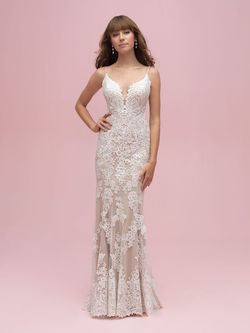 Style 3204 Allure Nude Size 14 Plus Size Lace Mermaid Dress on Queenly