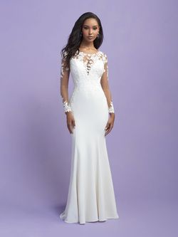 Style 3409 Allure White Size 10 Long Sleeve Mermaid Dress on Queenly