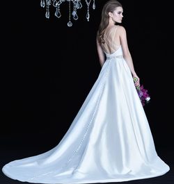Style 4764 Paloma Blanca White Size 14 Tall Height Satin Pageant Flare Ball gown on Queenly