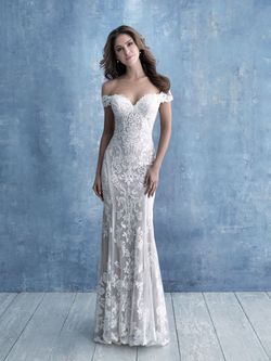 Style 9704 Allure White Size 12 Sleeves Pageant Straight Lace Train Mermaid Dress on Queenly