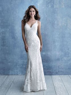 Style 9720 Allure White Size 12 Lace Wedding Plus Size Floor Length Straight Dress on Queenly