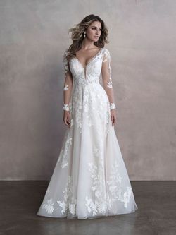 Style 9806L Allure White Size 22 Floral Tulle Wedding Sleeves Plus Size A-line Dress on Queenly