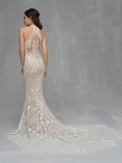 Style C525 Allure Nude Size 12 Wedding Tall Height Flare Lace High Neck Mermaid Dress on Queenly